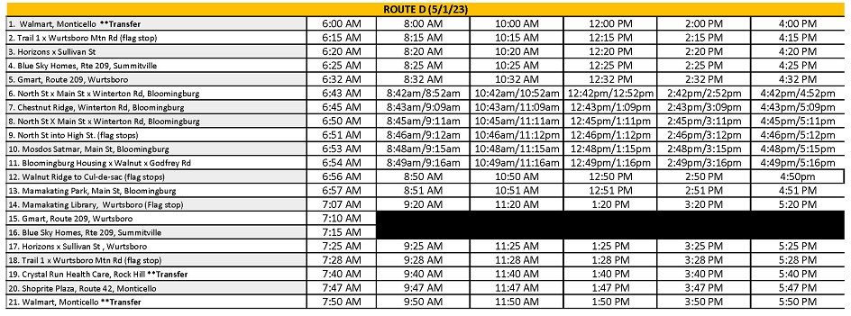 Route D Schedule