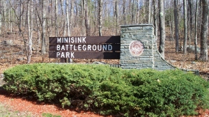 The entrance sign to Minisink Battleground Park